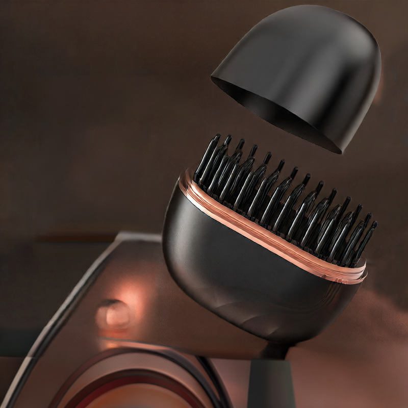 Hair dryer with a black nozzle on a blurred background