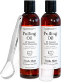 SpaRoom Ayurveda Pulling Oil Mouthwash and Tongue Scraper; Made with Coconut Oil and 7 Essential Oils for Fresh Breath Teeth Whitening and Gum Health Fresh Mint Scent 8 Fl. Oz 2 Pack