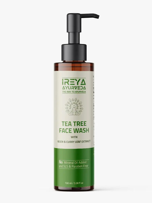 Ireya Ayurveda Tea Tree Face Wash 100ml (3.38oz) Made With Neem Extract & Tea Tree oil | Moisturizing Face Wash for men and women Gentle Daily Face Wash for Soft and Smooth Skin