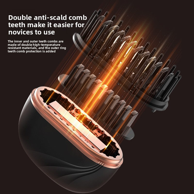 Hair dryer nozzle with double anti-scalp comb teeth design on a dark background