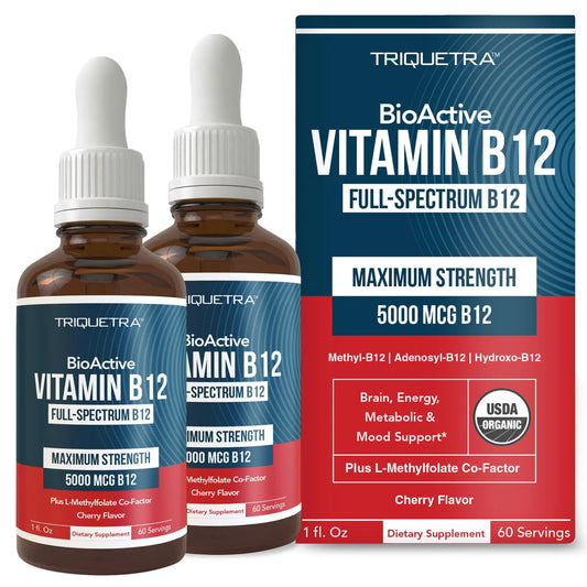 Organic Vitamin B12 - 5000 mcg 3 BioActive B12 Forms: Methyl B12 Adenosyl B12 & Hydroxy B12 - Plus L-Methylfolate Cofactor | Sublingual Form Cherry Flavor Vegan Non-GMO (120 Servings - 2 Pack)