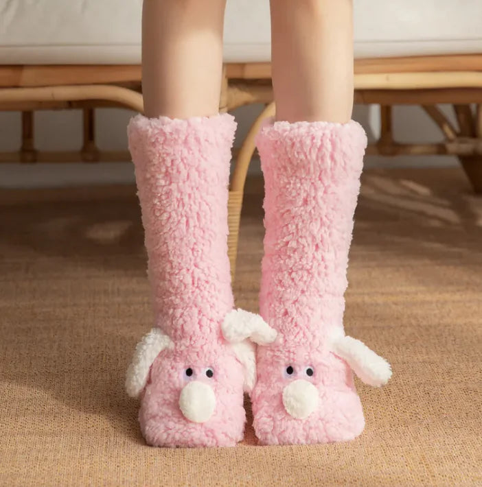 Women's plush dog socks in multiple colors - cozy winter floor socks